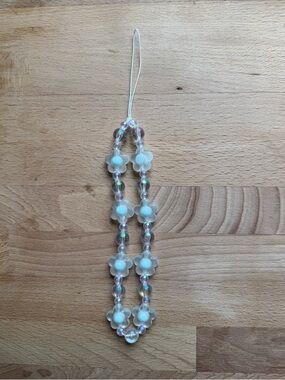New Ice Blue Flower Beaded Phone Charm Bracelet 6" long w 2.5" string attachment